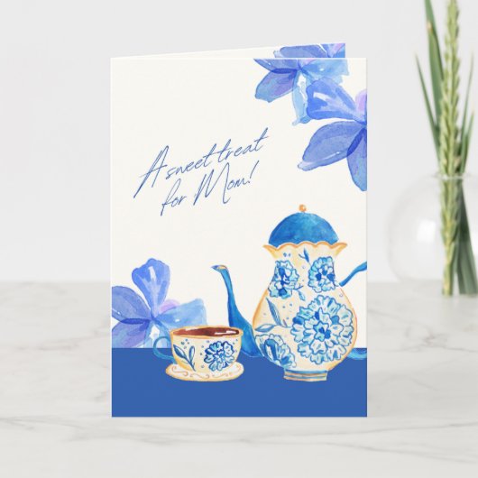 Carte Tasse à thé florale aquarelle bleue (Devant)
