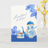 Carte Tasse à thé florale aquarelle bleue (Fleur jaune)