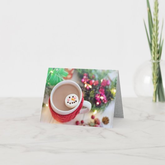 Carte Tasse de cacao de Noël, marshmallow bonhomme de ne (Devant)