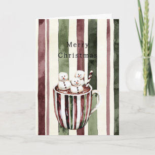 Carte Tasse de Noël bonhommes de neige rayures rouge bor