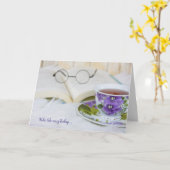 Carte tasse de thé à la fourrure pour l'anniversaire (Fleur jaune)