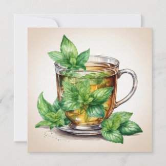 Carte Tasse de thé à la menthe fraîche à l'aquarelle