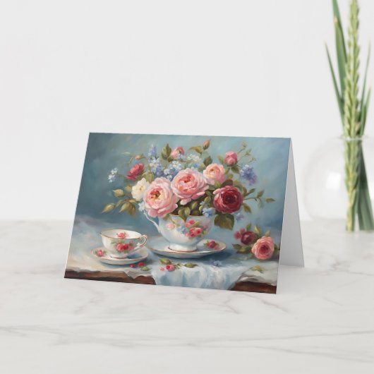 Carte Tasse de thé avec de belles fleurs (Devant)