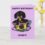 Carte Tasse de thé Doxie (Fleur jaune)