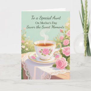 Carte Tasse de thé Fête des Mères Tante Moments doux Ros
