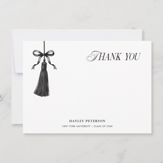 Carte Tassel Black Bow Graduation Party Thank You Note (Devant)