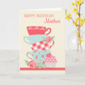 Carte Tasses à thé et Roses, Joyeuse mère d'anniversaire (Fleur jaune)