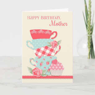 Carte Tasses à thé et Roses, Joyeuse mère d'anniversaire