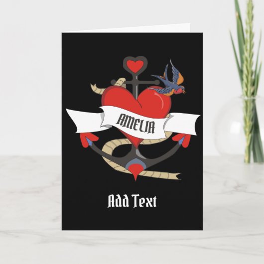 Carte Tatouage cardiaque avec nom customisé. (Devant)