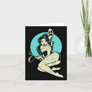 Carte Tatoué Goth Pin-up Girl Horror Ghost Moon Rockab