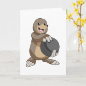Carte Taupe au bowling avec boule de bowling (Fleur jaune)
