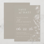Carte Taupe Botanical Minimal Wedding Save the Date (Devant / Derrière)