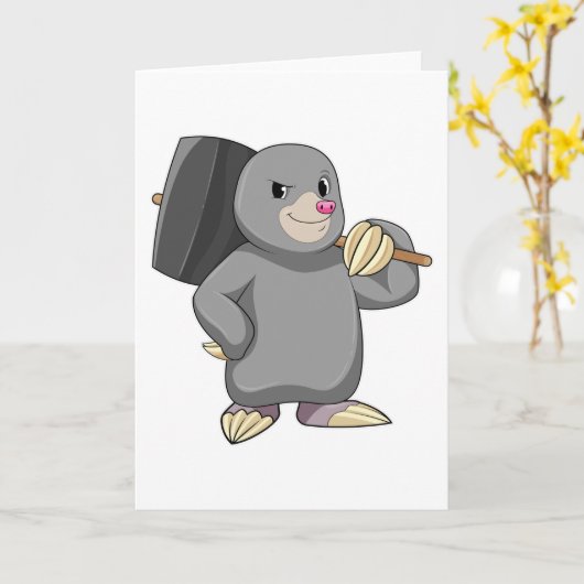 Carte Taupe comme bricoleur avec marteau (Fleur jaune)