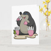 Carte Taupe comme chanteuse avec microphone (Fleur jaune)