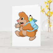 Carte Taupe comme élève avec cartable (Fleur jaune)