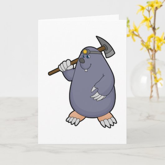 Carte Taupe en fermier avec pioche et projecteur (Fleur jaune)