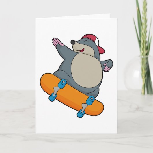 Carte Taupe en patineur avec planche à roulettes (Devant)