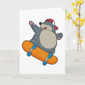 Carte Taupe en patineur avec planche à roulettes (Fleur jaune)