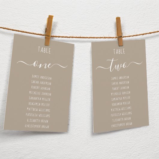 Carte Taupe Modern White Script Brown Seating Chart Card