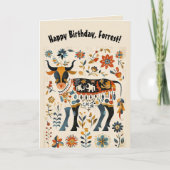 Carte Taureau et fleurs d'art populaire modifiables (Devant)