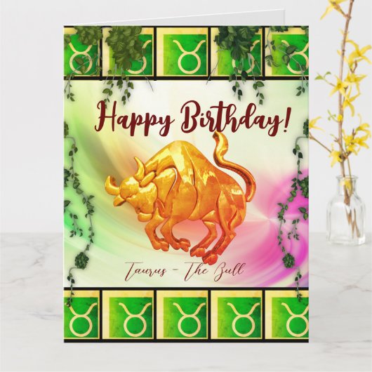 Carte Taurus Joyeux Anniversaire (20 Avril - 20 Mai) Moy (Fleur jaune)