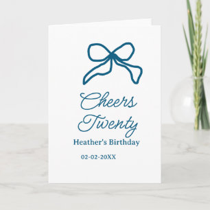 Carte Tcheers vingt nœud papillon bleu nom date boho ret