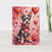 Carte Tchiens Térrier de la Saint-Valentin assis avec de (Devant)