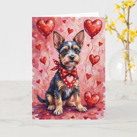 Carte Tchiens Térrier de la Saint-Valentin assis avec de (Fleur jaune)