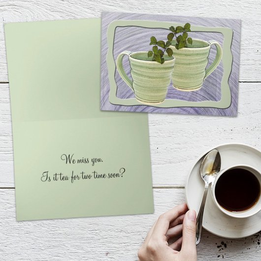 Carte Te Manquant Tea Time Green Mugs Mint Sprigs Photo