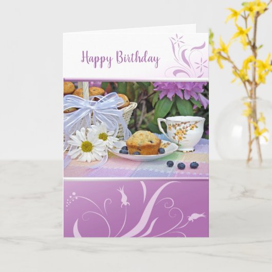 Carte Tea Party d'anniversaire (Fleur jaune)