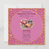 Carte Tea Party de la Saint-Galentin Coeurs rose et or (Devant)
