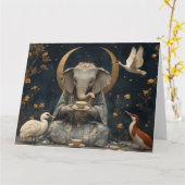 Carte Tea Party mystique d'éléphants sous la lune de cro (Fleur jaune)