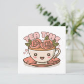 Carte Tea Time Rose Tea Kawaii (Debout devant)