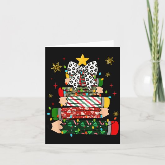 Carte Teacher Christmas Tree Lights Pencil Leopard Print (Devant)