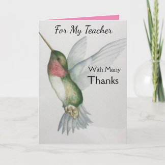 Carte Teacher Merci Happy Hummingbird Aquarelle