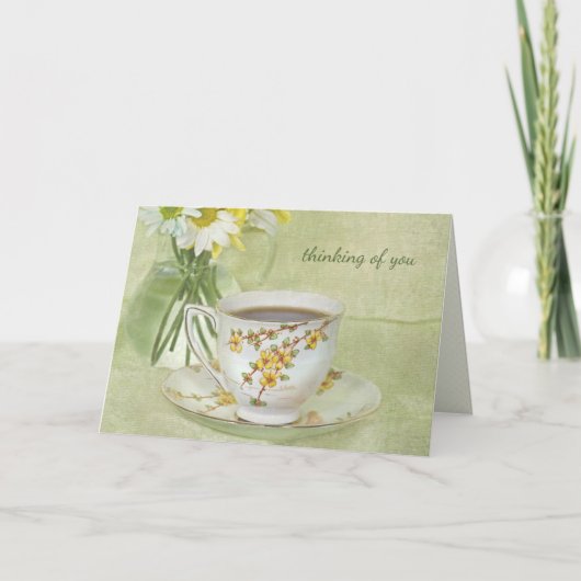 Carte teacup antique avec bouquet de marguerite (Devant)