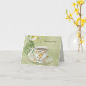 Carte teacup antique avec bouquet de marguerite annivers (Fleur jaune)