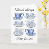 Carte Teacup bleu et blanc (Fleur jaune)