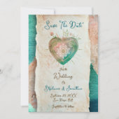 Carte Teal Blush Lace Heart Baroque Save the Date (Devant)