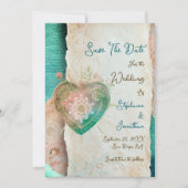 Carte Teal Blush Lace Heart Rococo Wedding Save the Date (Devant)