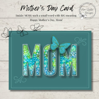 Carte Teal Floral Mother’s Day Card with Butterfly 