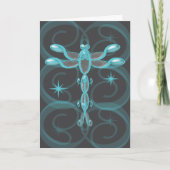 Carte Teal, Grey, Glass Dragonfly with Stars Birthday (Devant)