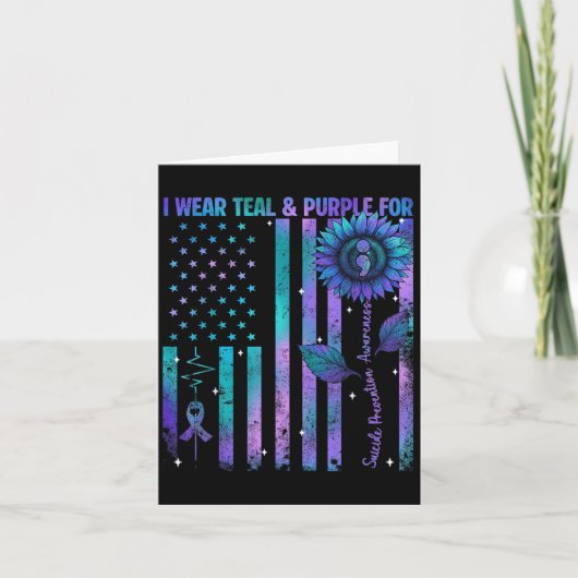 Carte Teal Purple Us Usa Flag Suicide Prevention Awarene (Devant)