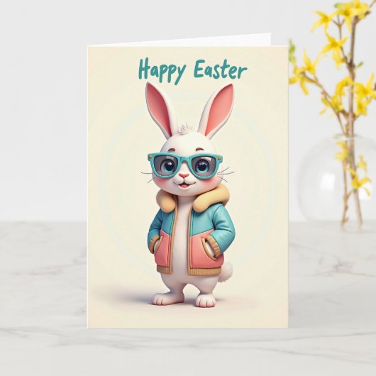 Carte Teal Rabbit Easter Card (Fleur jaune)