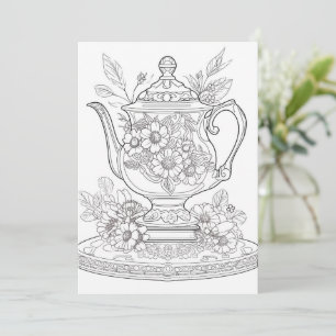 Carte Teapot floral   Colorez votre propre salutation