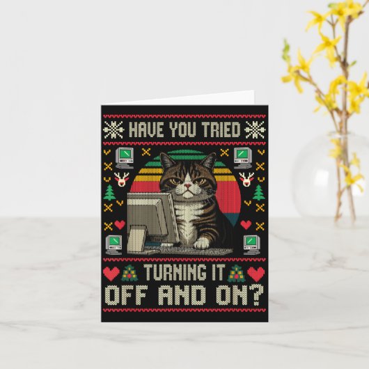 Carte Tech Suprts Cat Engineer Computer Ugly Christmas S (Fleur jaune)