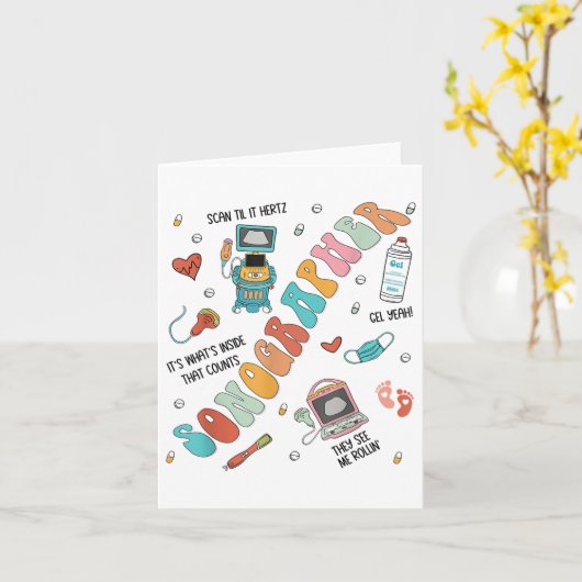 Carte Technologue en ultrasons Sonographe Infirmière S (Fleur jaune)