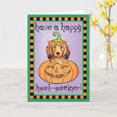 Carte Teckel à cheveux longs de Halloween (Fleur jaune)