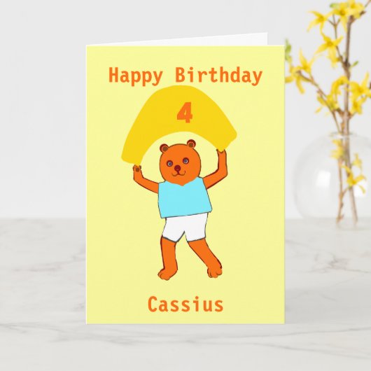 Carte Teddy anniversaire ajouter nom d'âge (Fleur jaune)