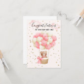 Carte Teddy Bear Baby Girl Félicitations Card (Devant/Arrière en situation)